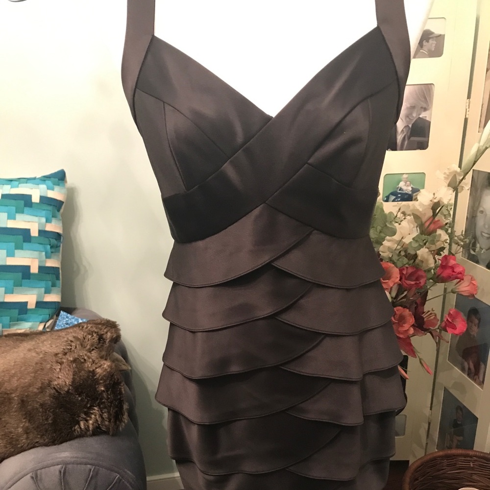 London Fog black layered satin cocktail dress